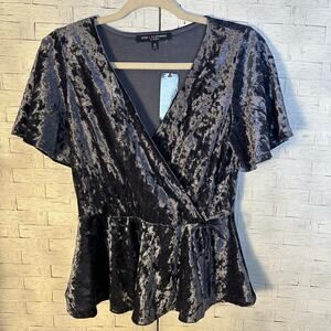 One clothing womens blouse velvet deep V-neck Y2K vamp dark romantic fairycore